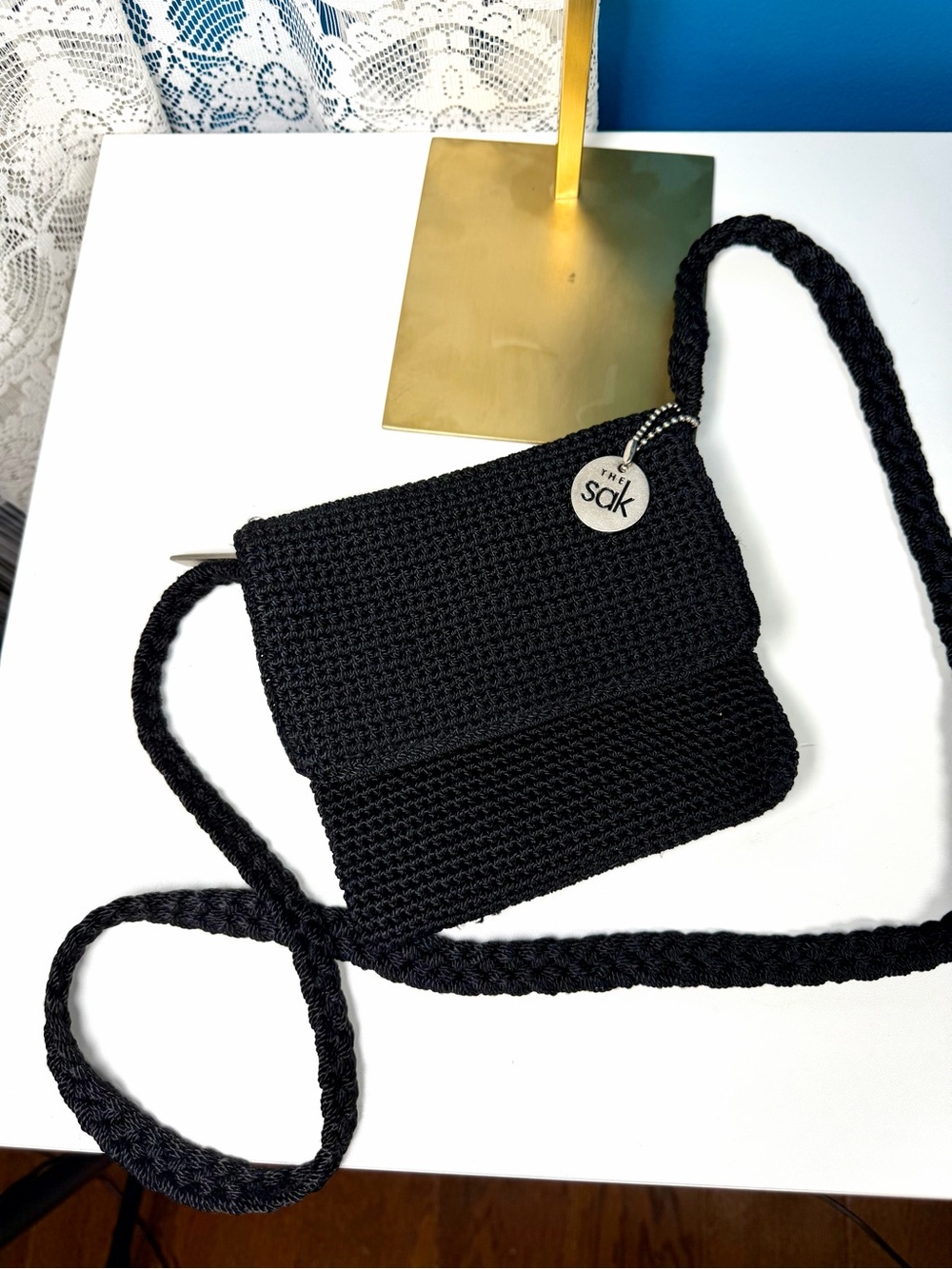 The Sak Black Crochet Crossbody Purse 6.5 in H x 6.5 in L  19.5 in shoulder drop